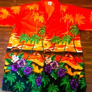 Island shirtworks Hawaiian shirt polyester button down casual vivid colors